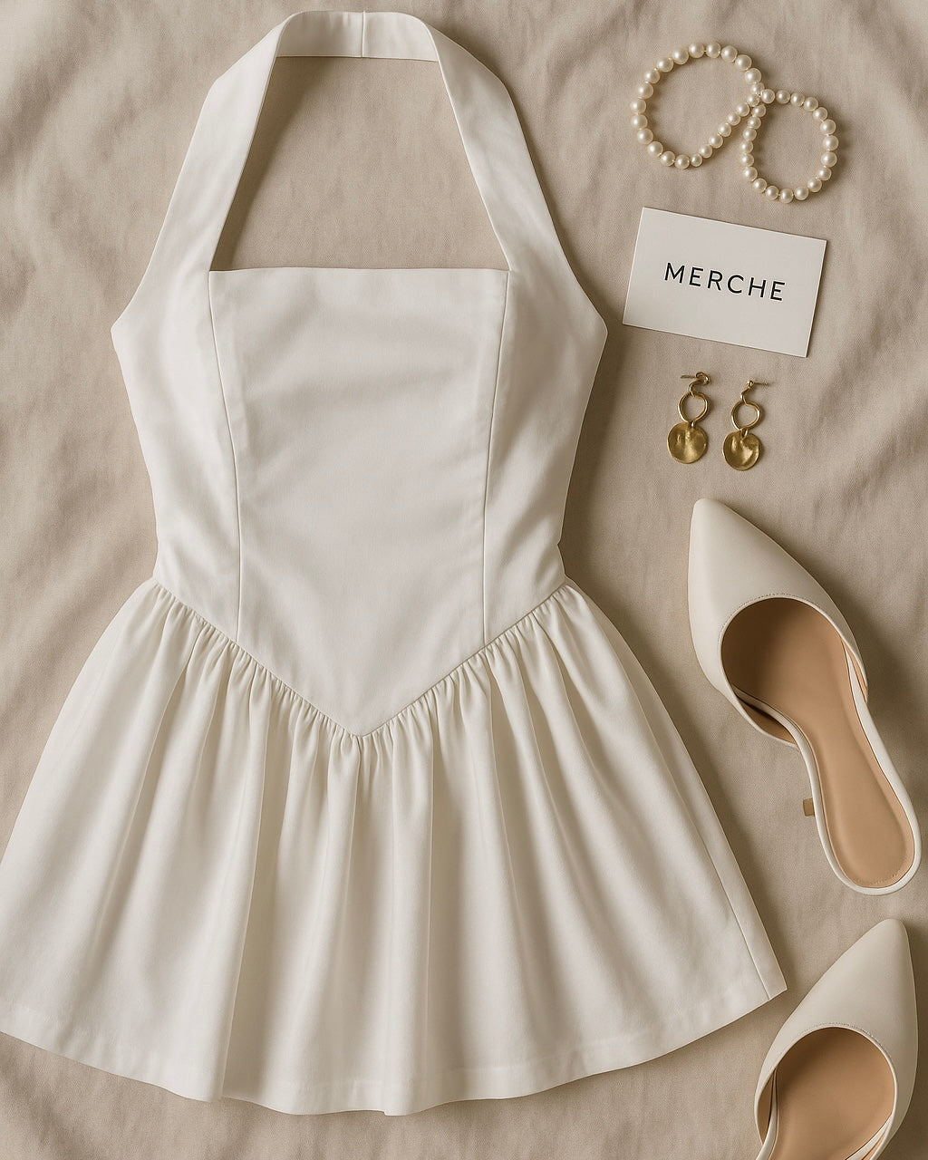 NAUGHTY OR NICE WHITE HALTERNECK DRESS