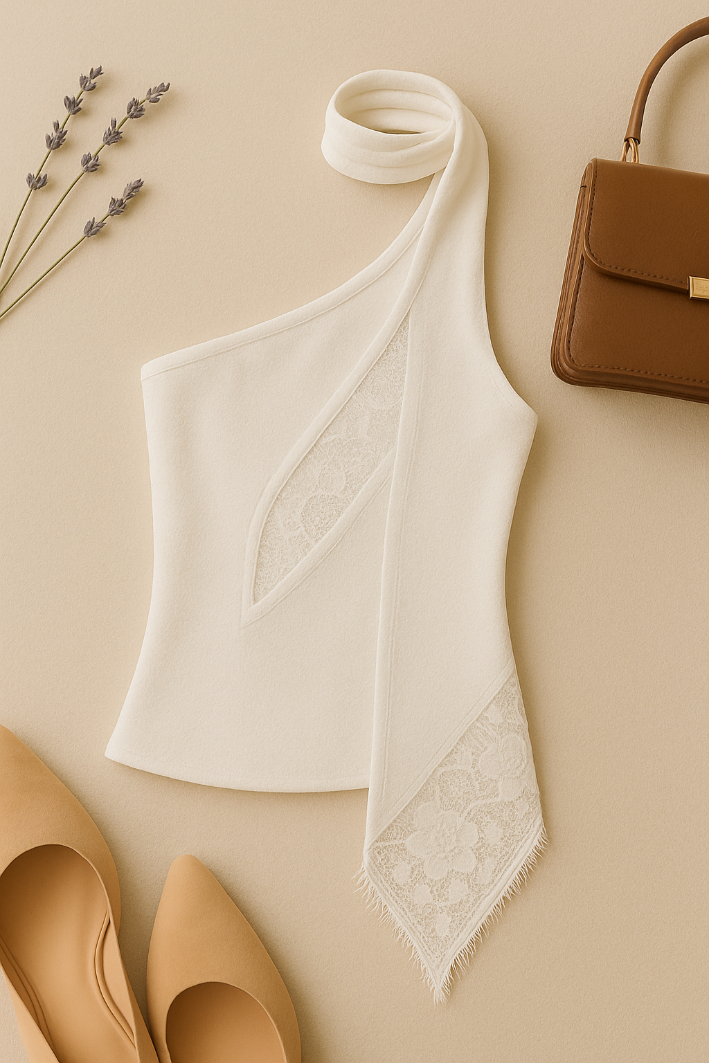 BEING A STAR WHITE ONE SHOULDER TIE-UP TOP