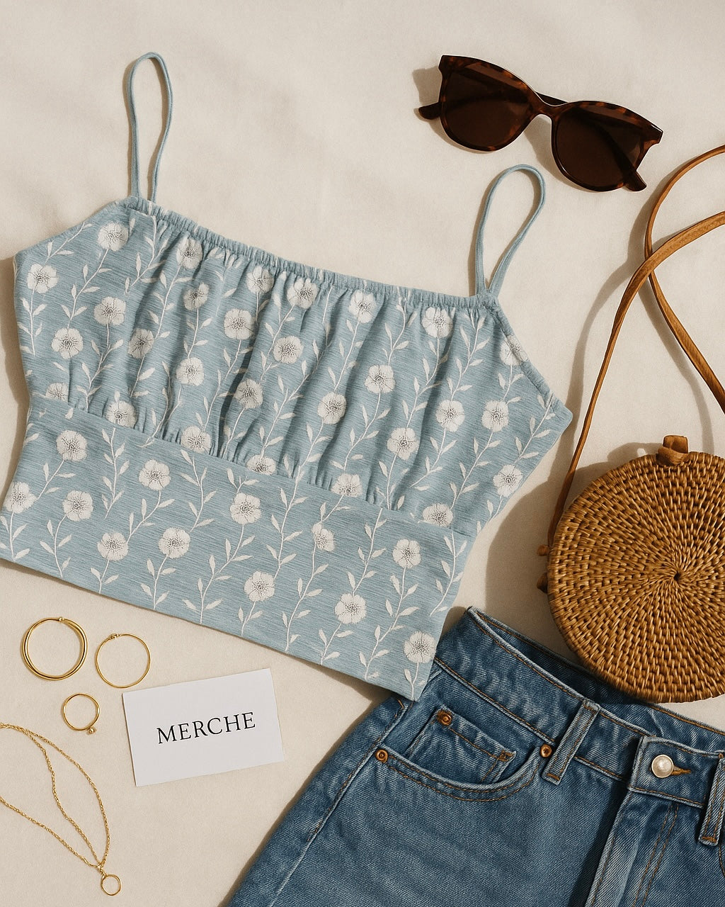 LOCAL BREW BLUE FLORAL CAMI TOP