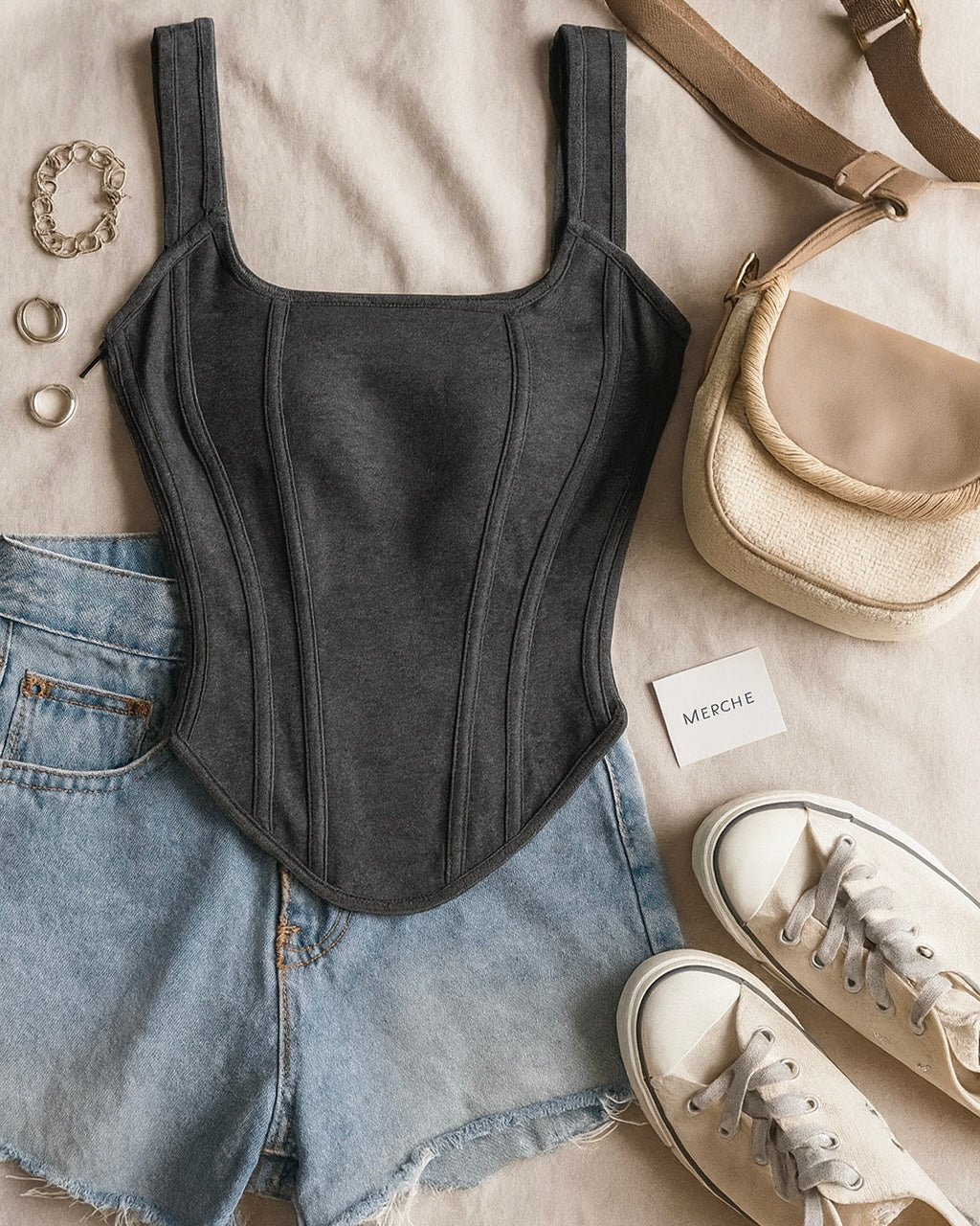 FIERCE FRAME CORSETED LUXE GREY TOP