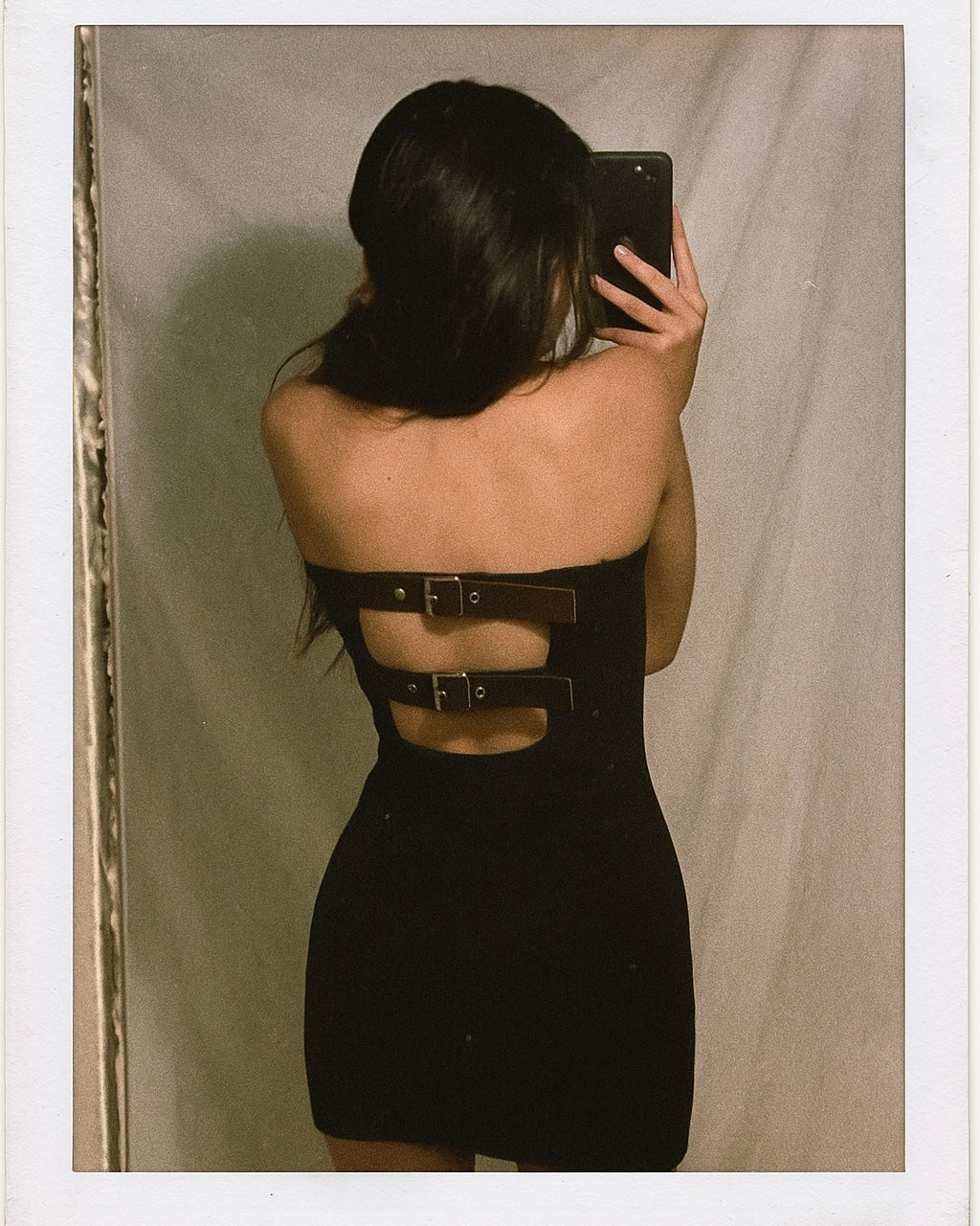 CASINO NIGHT BELT BACK BLACK BANDEAU DRESS