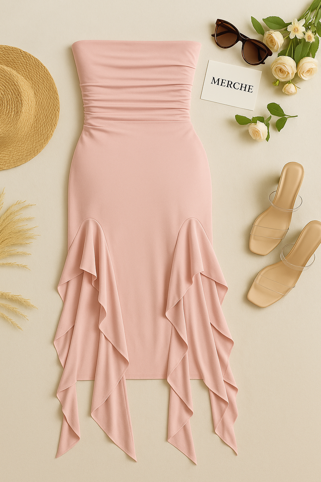 POP CHAMPAGNE PINK RUFFLE DRESS