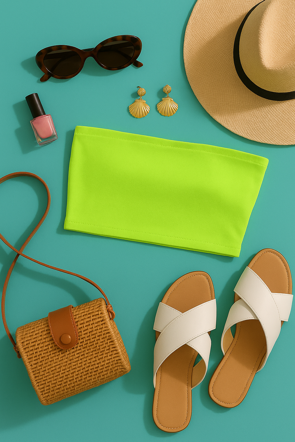 TROPIC WAVES NEON BANDEAU TOP