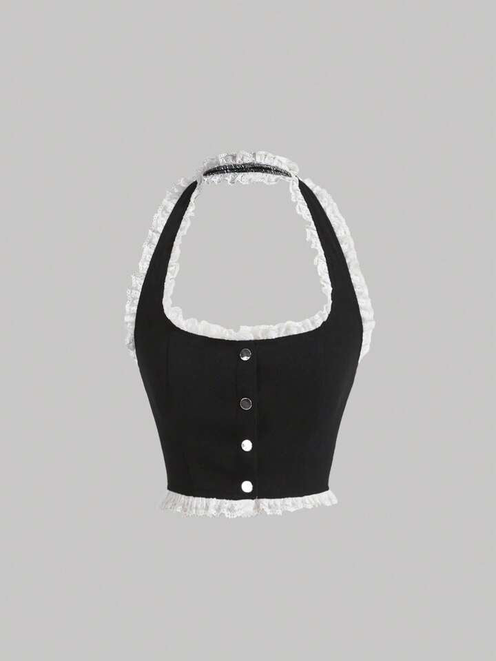 HOUSE OF MEMORIES BLACK HALTERNECK TOP