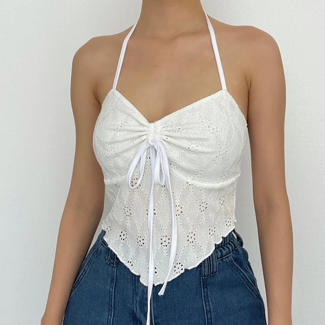 WILDFLOWERS WHITE HALTERNECK TOP