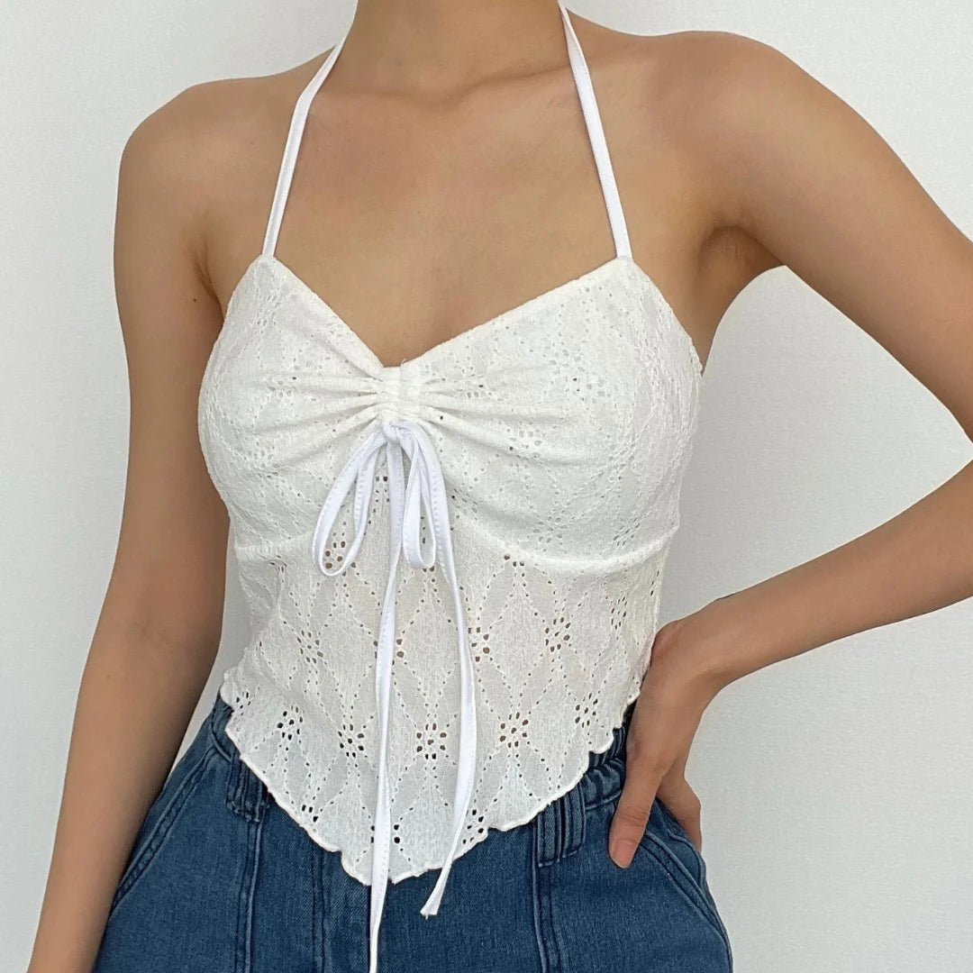 WILDFLOWERS WHITE HALTERNECK TOP
