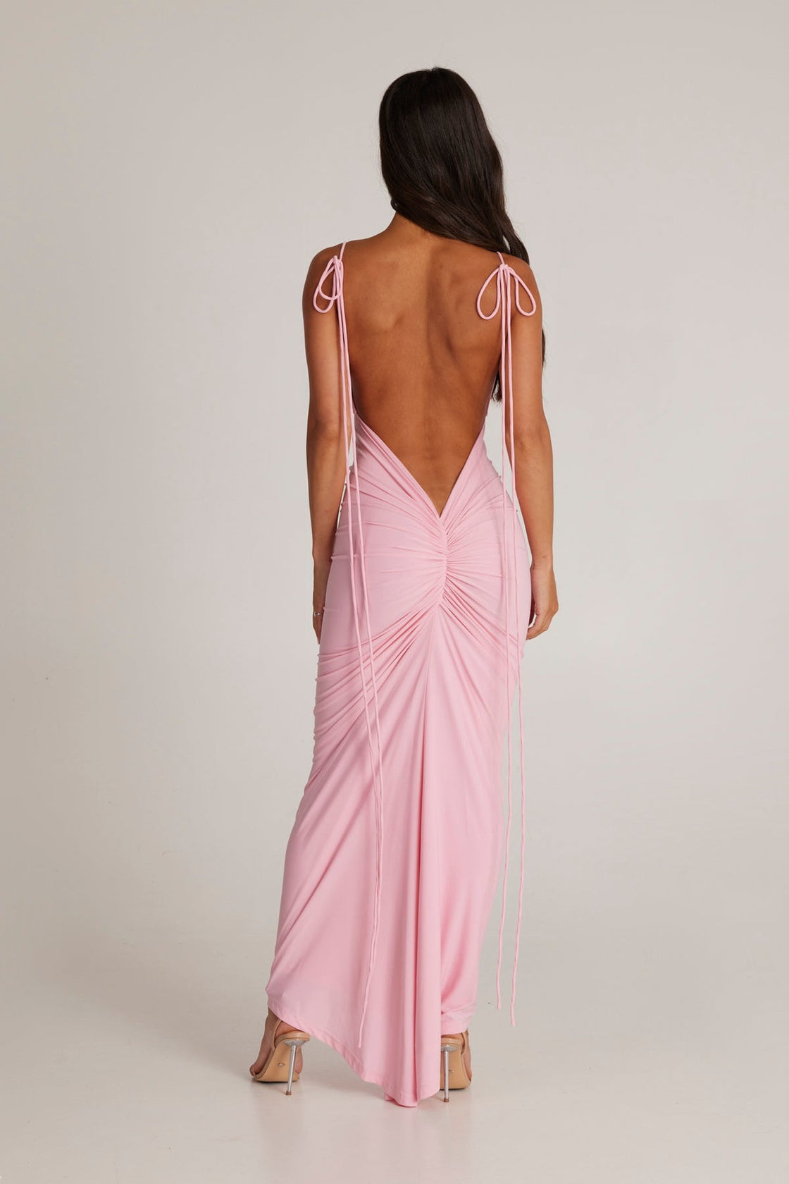READY FOR GOSS PINK DEEP-BACK MAXI DRESS