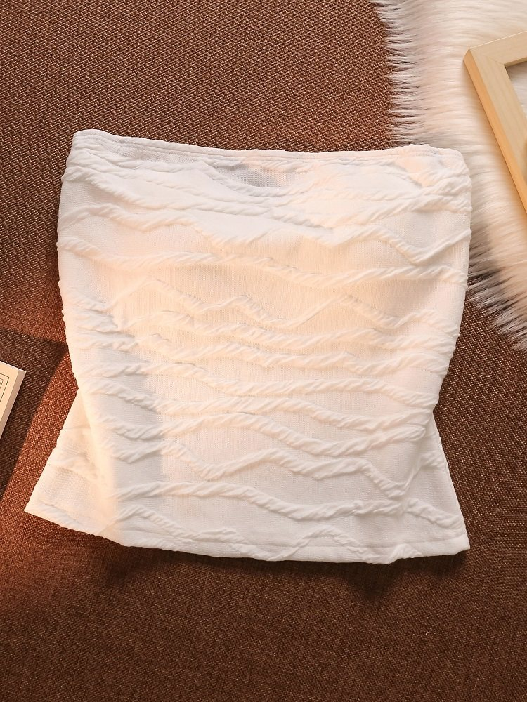 YOU HANG UP TEXTURED WHITE BANDEAU TOP