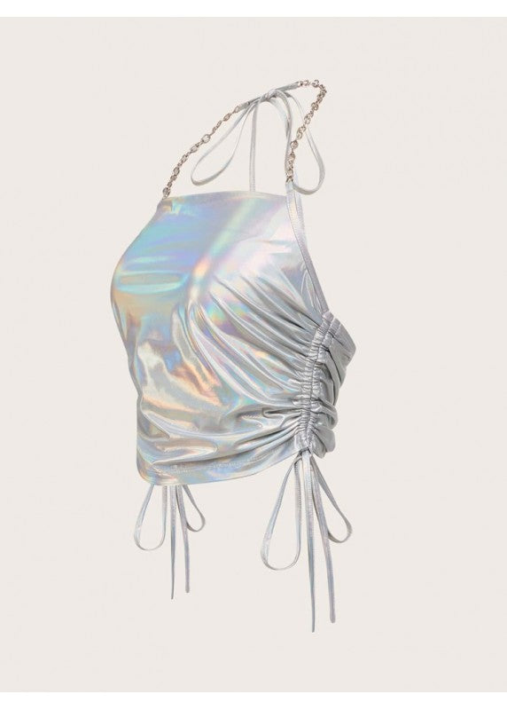 BORN TO SHINE LEATHER STYLE HALTERNECK TOP