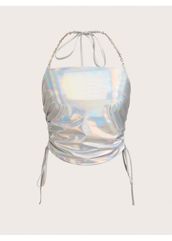 BORN TO SHINE LEATHER STYLE HALTERNECK TOP