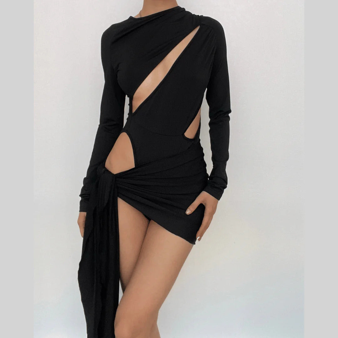 MERCHE CUT-OUT BODYSUIT SWIMSUIT WITH TIE-UP SARONG SCARF