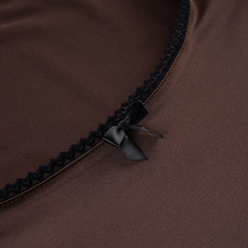 CHERRY COLA LACE TRIM BROWN TOP