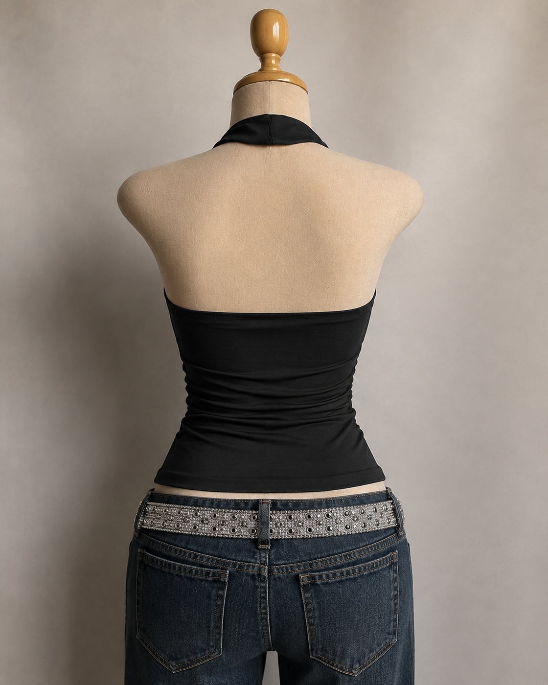 BUTTER BABY TWISTED BLACK HALTERNECK TOP