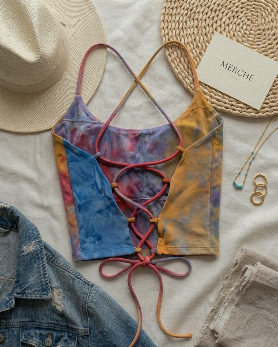 SUNSET SORBET TIE-DYE PADDED CROSSBACK TOP