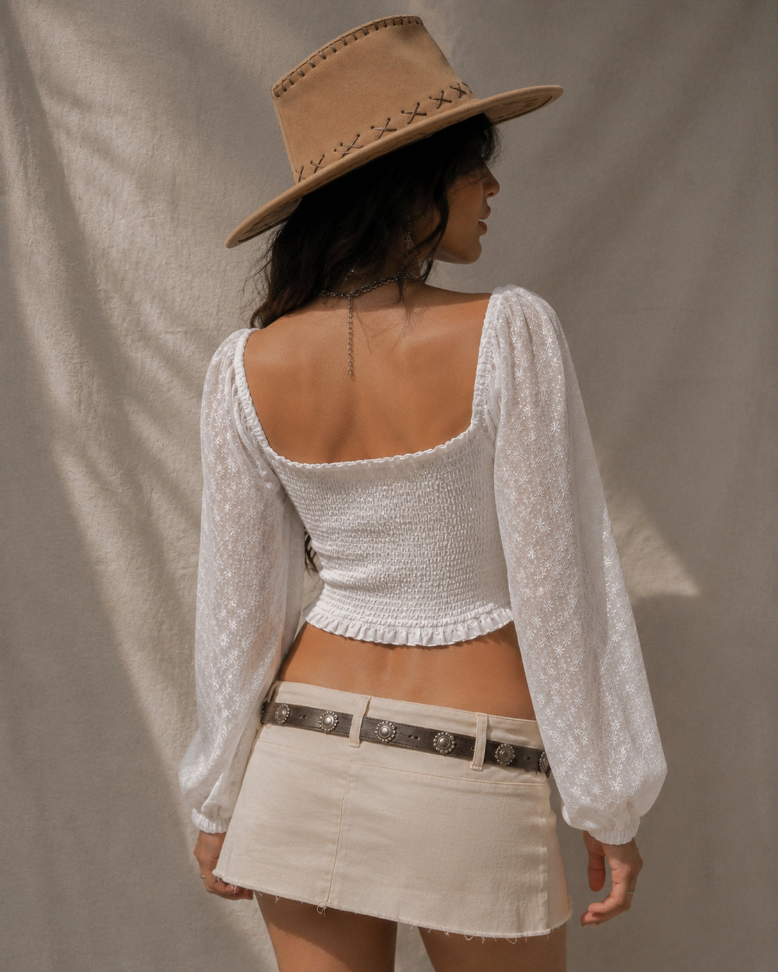 RECORD THAT MOMENT EYELET SMOCKED WHITE TOP