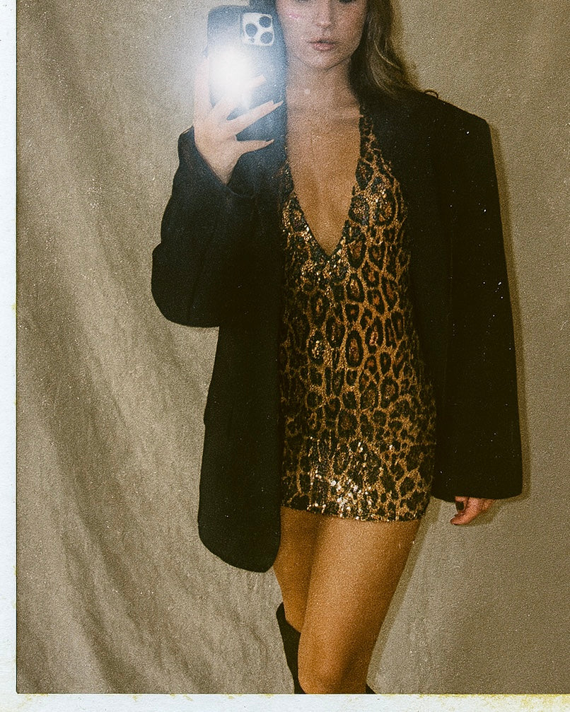 DIM THE LIGHTS SEQUIN EMBELLISHED HALTERNECK DRESS