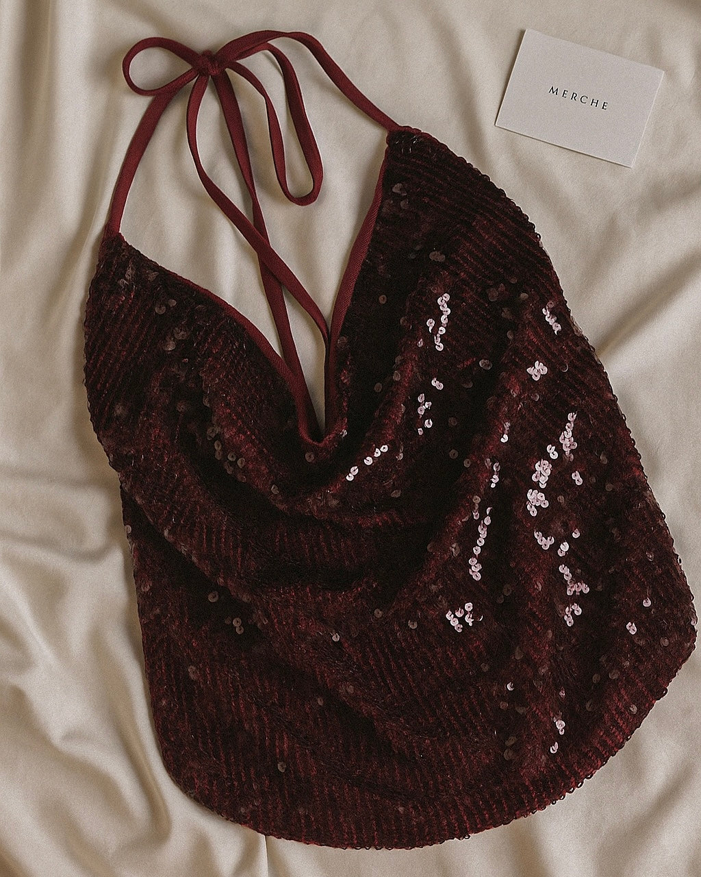 SLAY O CLOCK LUXE SEQUIN EMBELLISHED HALTERNECK TOP