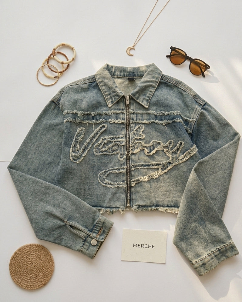 THERE’S VICTORY ALL OVER BABE, ZIP-UP DENIM JACKET