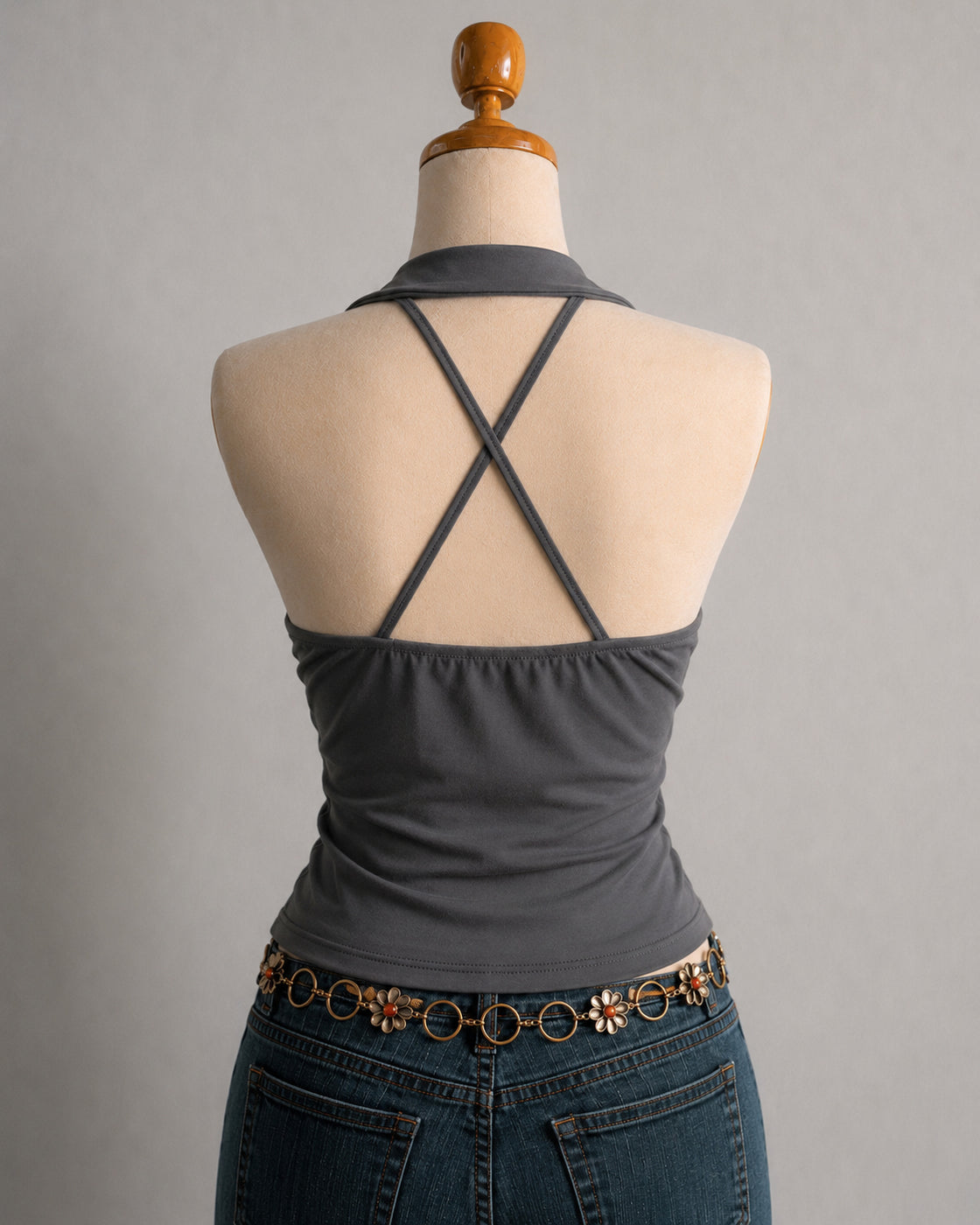 NOT YOUR MATCHA PADDED CROSSBACK COLLARED GREY TOP