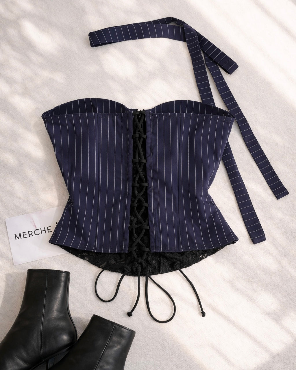 RUN THE WORLD LACE AND STRIPED CORSET WITH PENCIL SCARF
