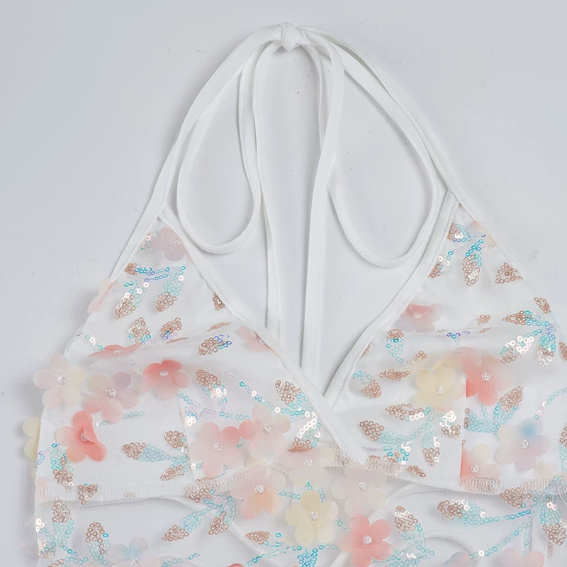 UNICORN DREAMER APPLIQUE SEQUIN EMBELLISHED HALTERNECK TOP