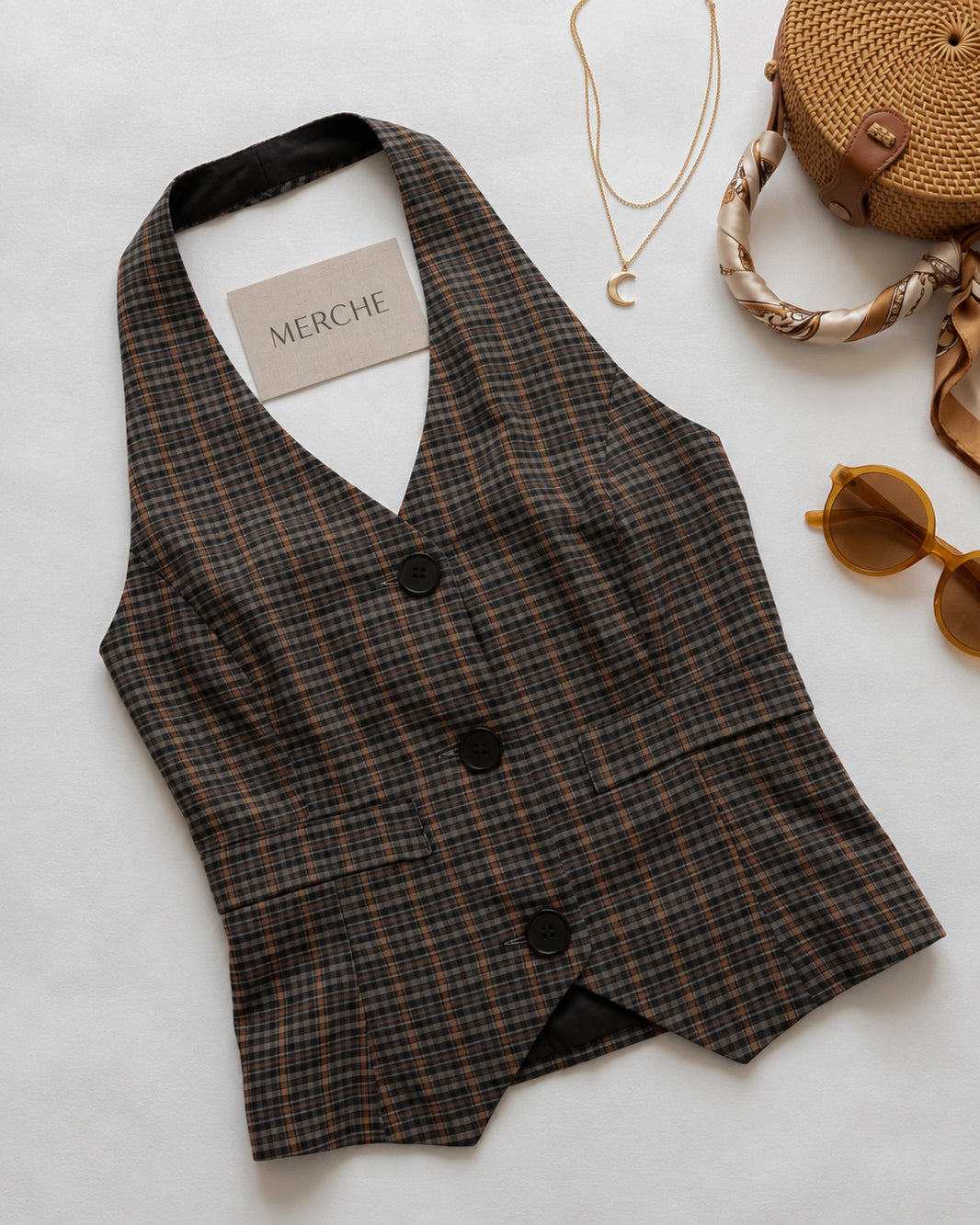 NASTY KARMA PLAID HALTERNECK VEST TOP