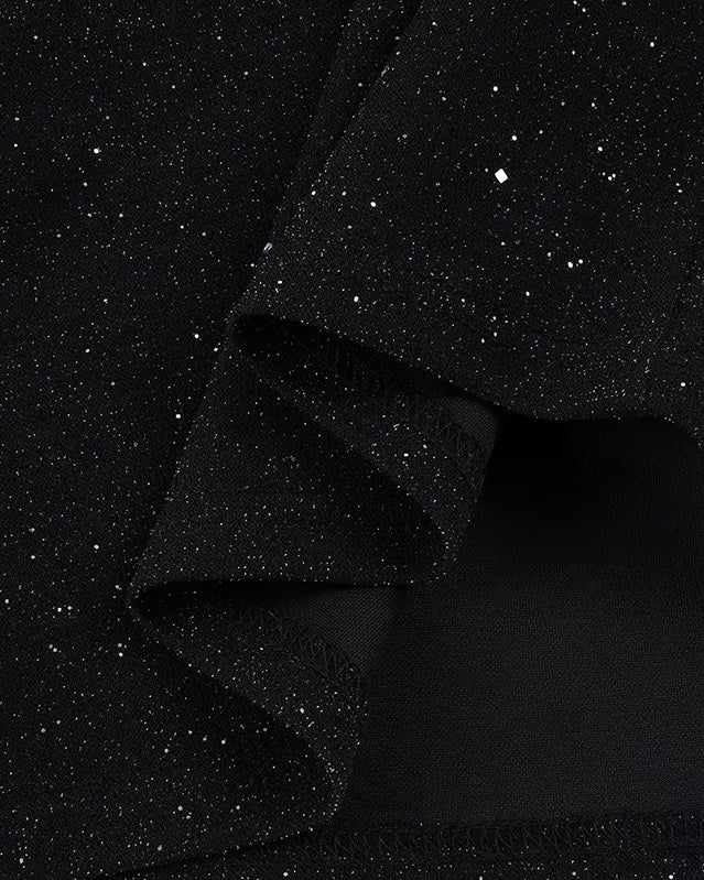 COCKTAIL HOUR SHIMMER VELOUR COWL BLACK BANDEAU DRESS