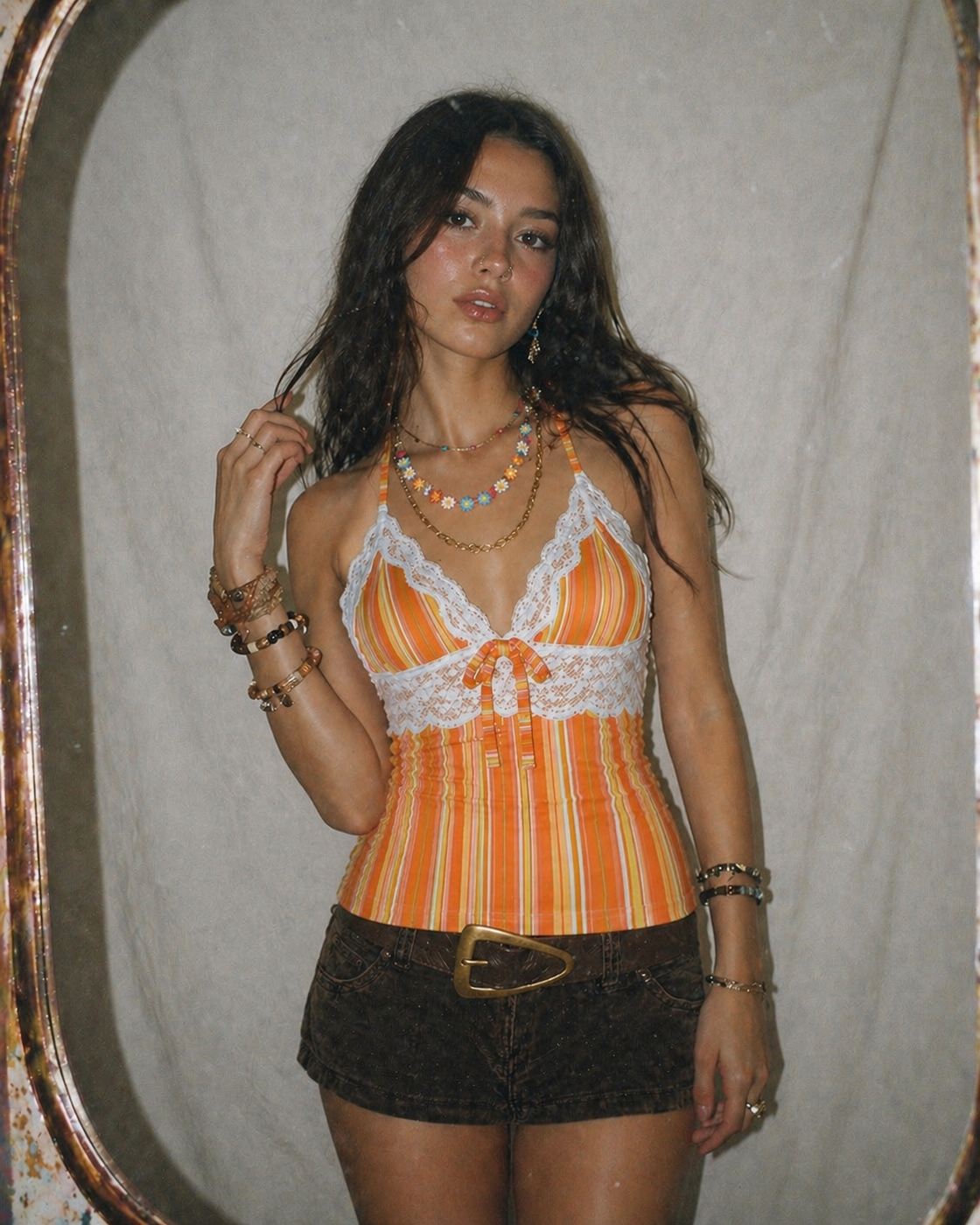 VITAMIN SEA STRIPED TANGERINE HALTERNECK TOP
