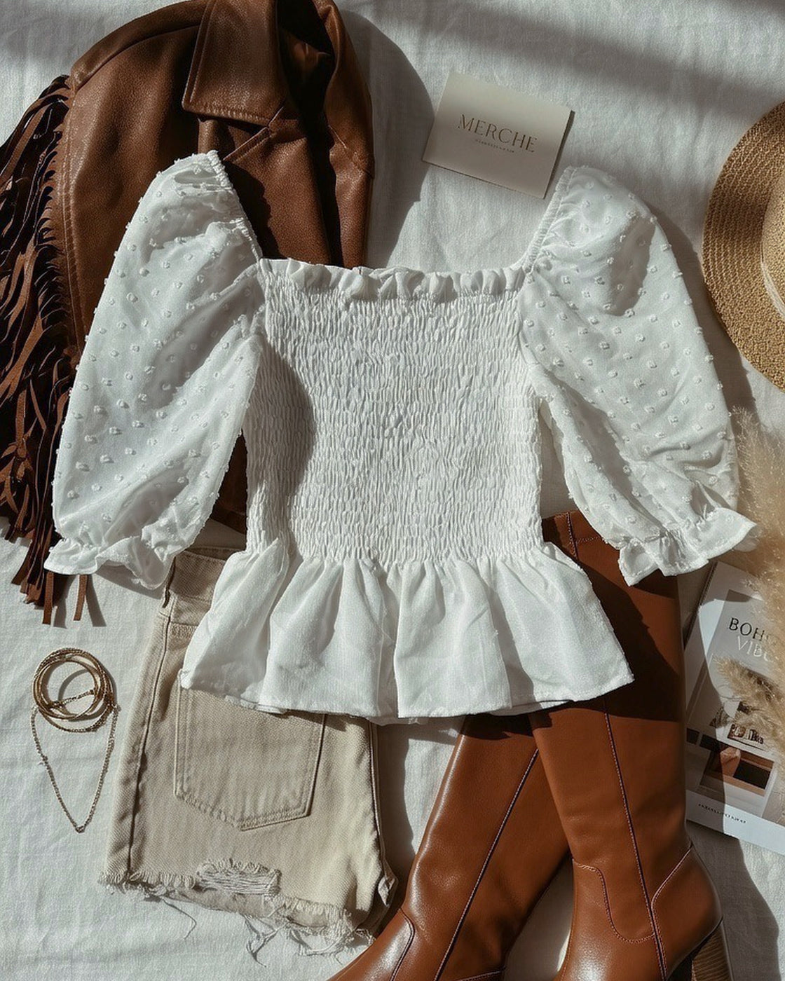 SCOTTISH CHARM SMOCKED WHITE TOP