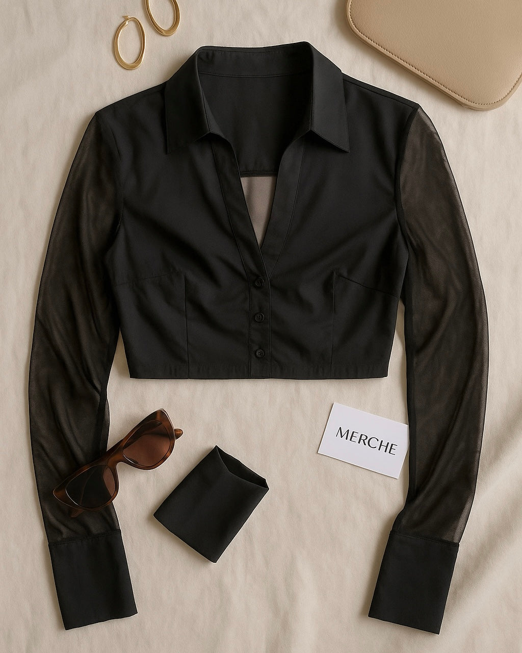 CHIC AUTHORITY CROPPED BLACK SHIRT