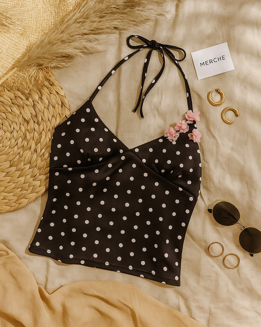 GUNS AND ROSES APPLIQUE POLKA HALTERNECK TOP