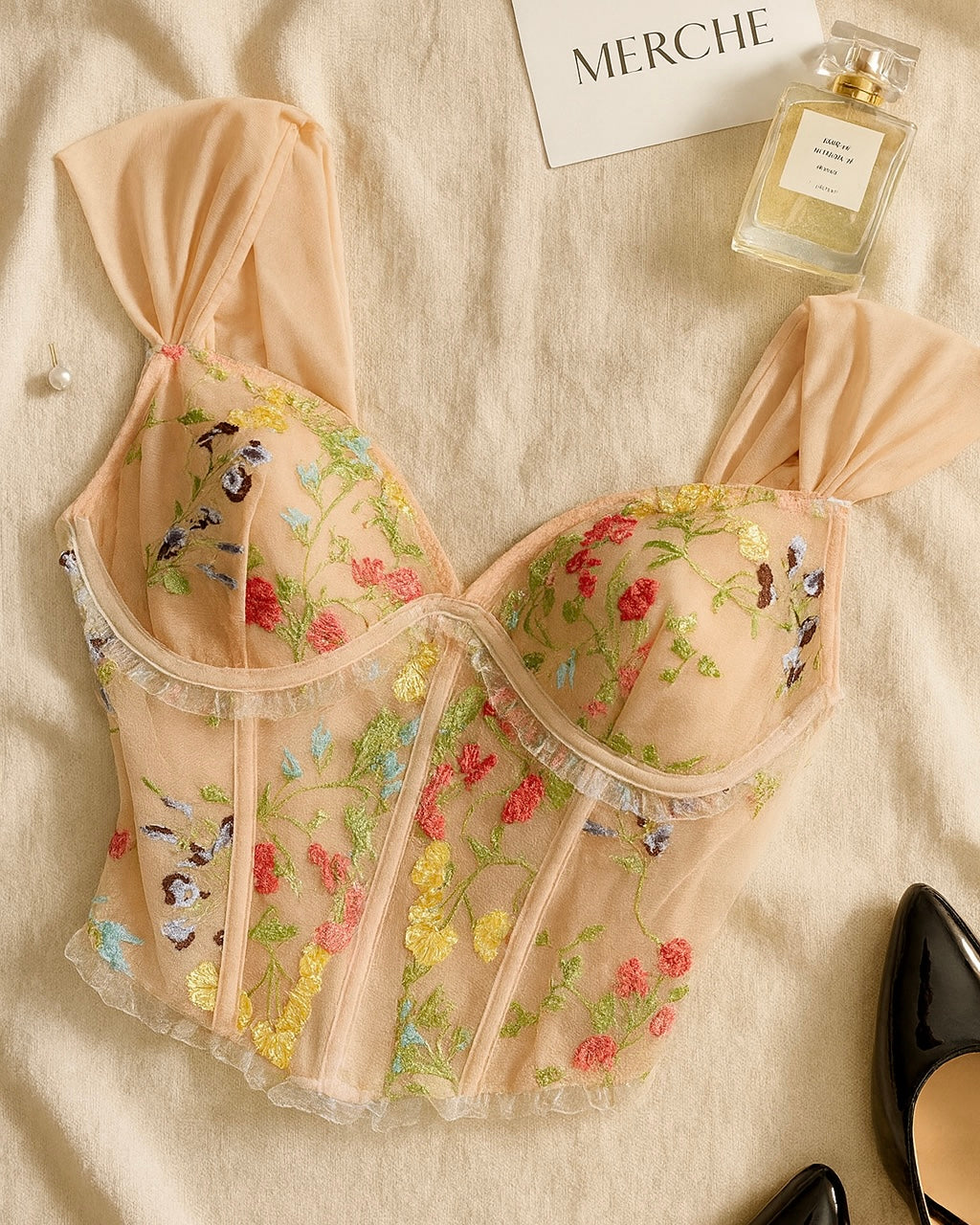 MORE MASCARA EMBROIDERED PADDED PEACH TOP