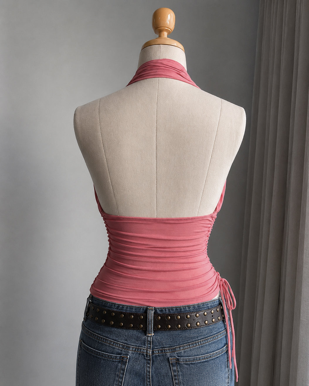 SAVAGE PLOT DUSTY ROSE MESH DETAIL HALTERNECK TOP