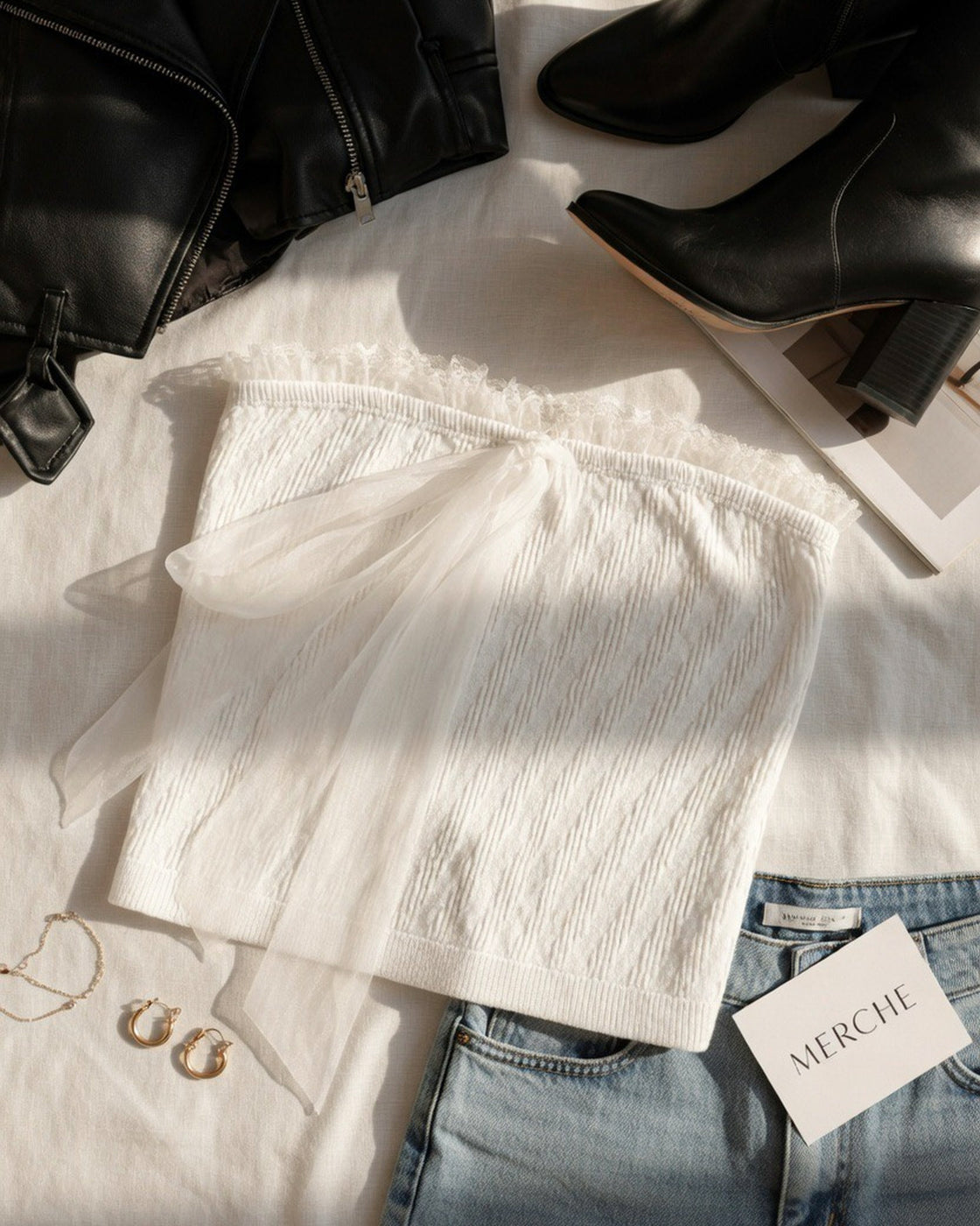 IN A DREAM MESH DETAIL WHITE BANDEAU TOP