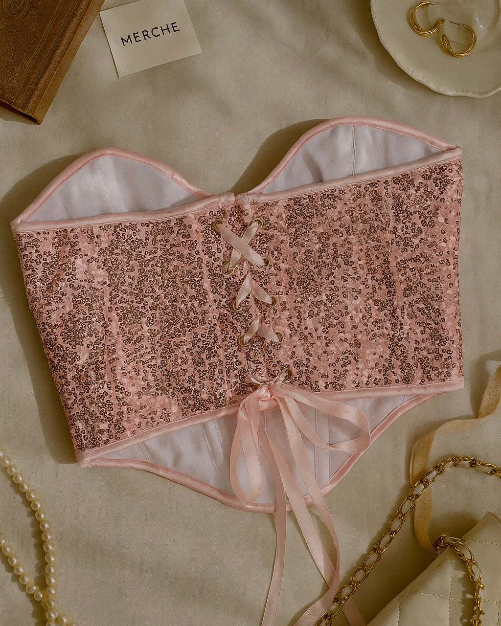 WELL BEHAVED PINK SEQUIN CORSET