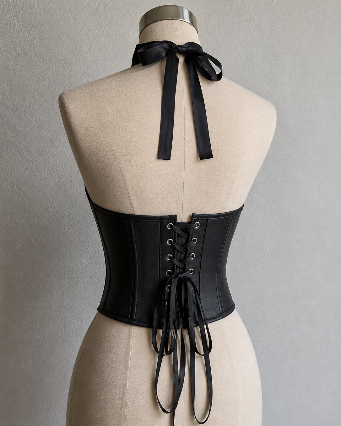 BAY OF GLAM BONING DETAIL CORSETED HALTERNECK TOP