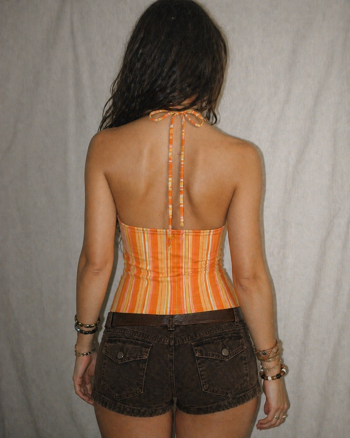 VITAMIN SEA STRIPED TANGERINE HALTERNECK TOP