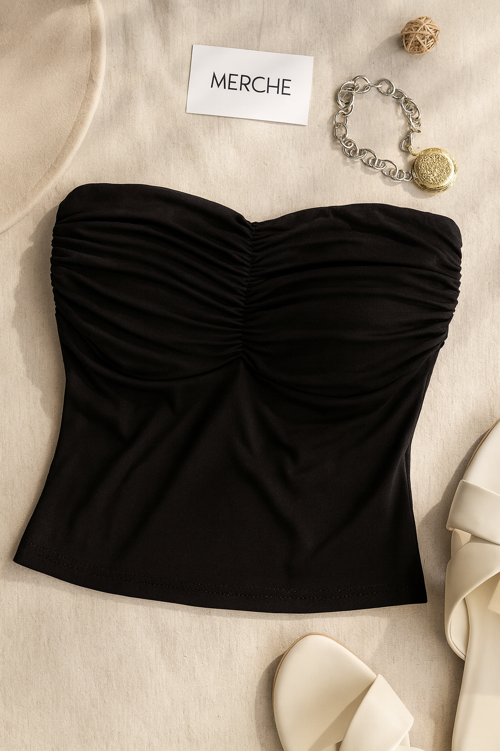 HEAVENLY HOUR PADDED BLACK BANDEAU TOP