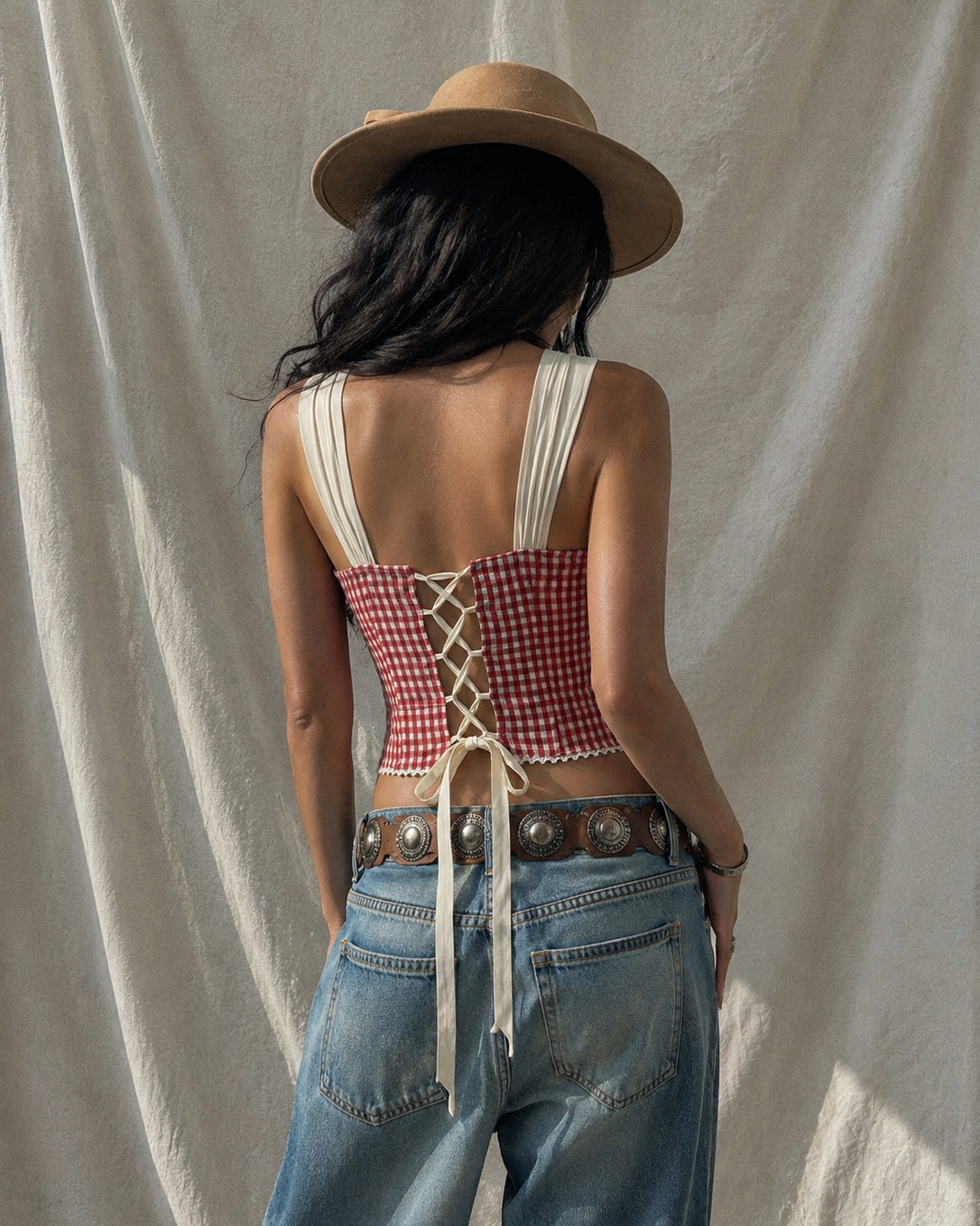 DO ME A FAVOUR GINGHAM LACE TRIM DETAIL CORSET