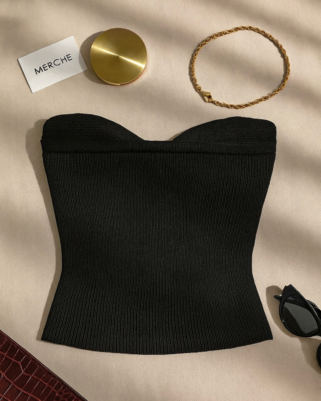 ISLAND INSPIRED BLACK KNITTED BANDEAU TOP