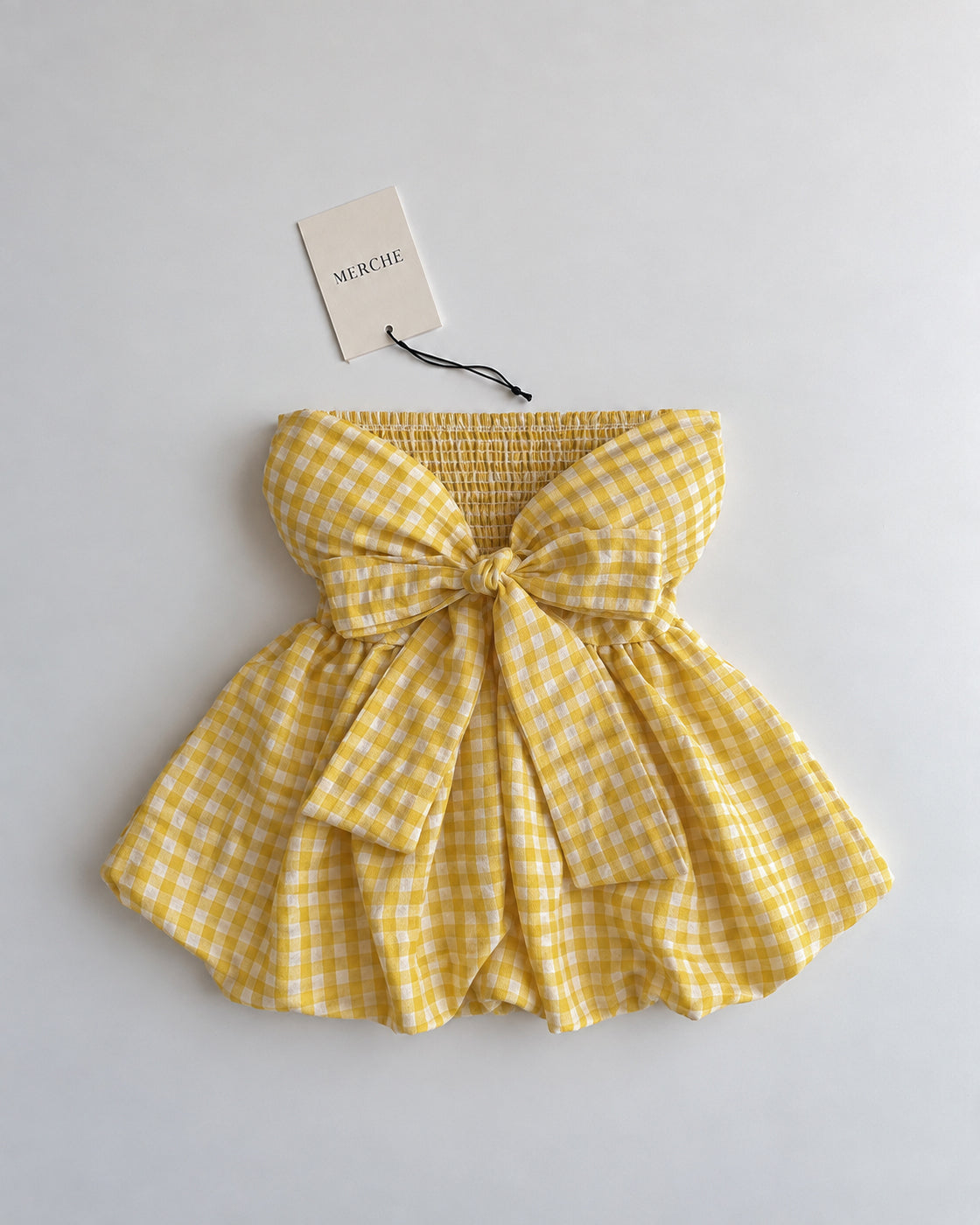 CHECKMATE BABE PADDED BOW YELLOW GINGHAM TOP