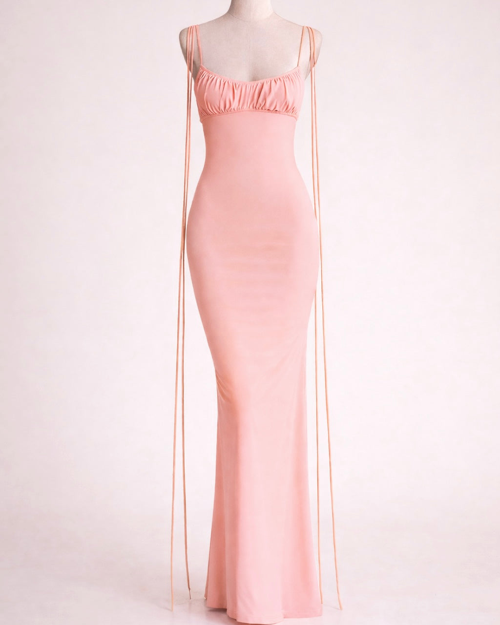 BALI CALLING DEEP-BACK TIE-UP PEACH MAXI DRESS