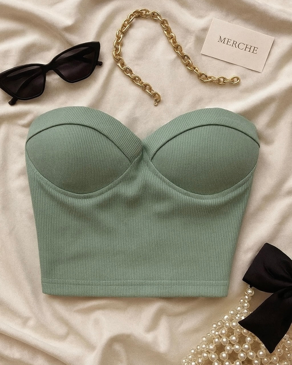 HEAL AND RISE PADDED SAGE BANDEAU TOP