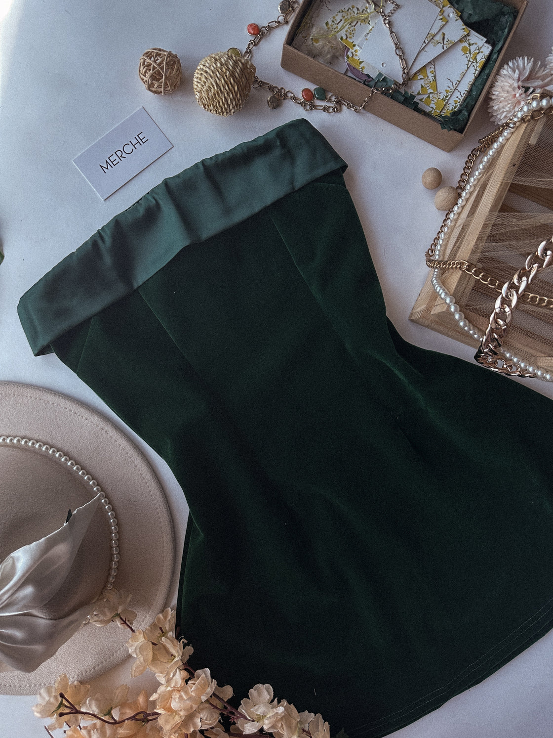 LOVE AFFAIR GREEN VELOUR BANDEAU DRESS