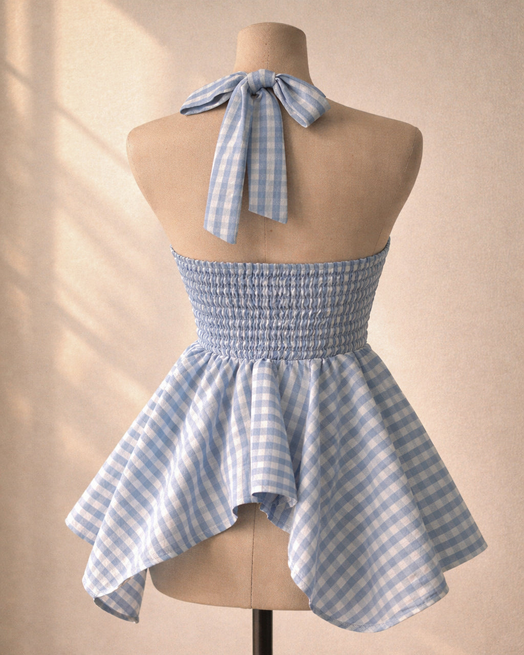 MY BAD BABY CHECKS  BLUE ASYMMETRICAL HALTERNECK TOP