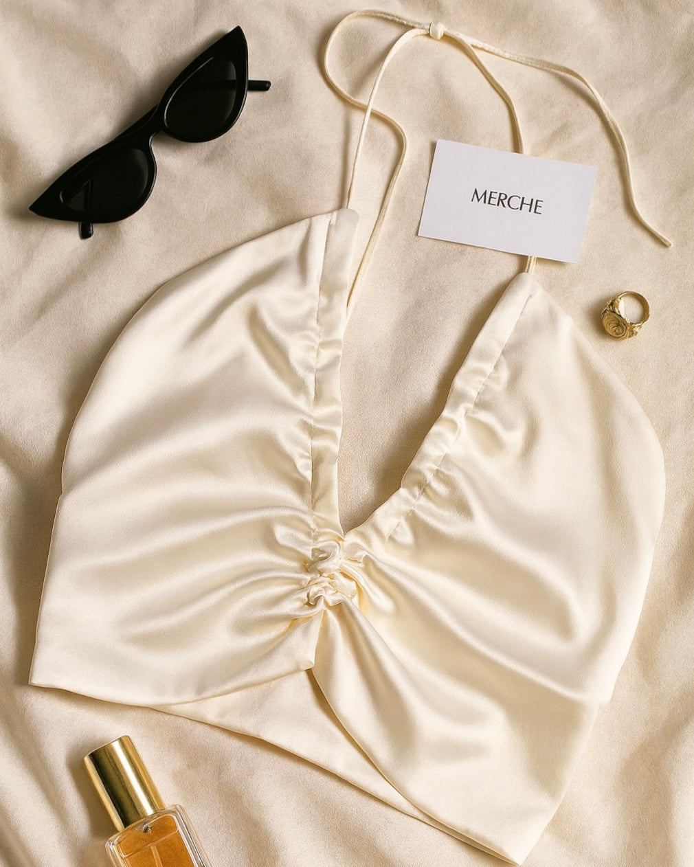 DANCE MARATHON SATIN RUCHED HALTERNECK TOP