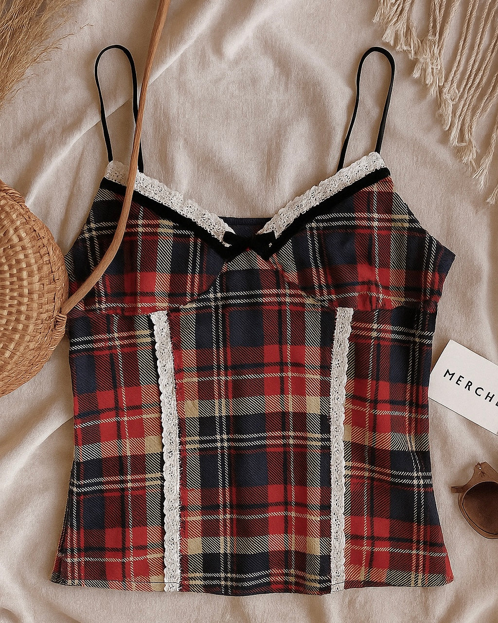 SCOTTISH TUNES PLAID LACEY CAMI TOP