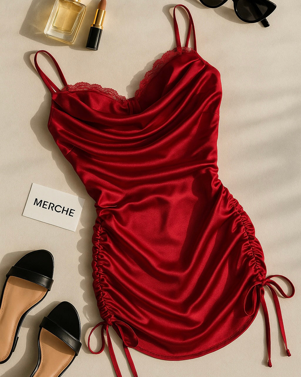 WALK ME HOME RED SATIN DRESS
