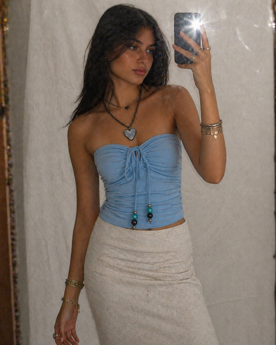 HEATWAVE CAUSING BLUE BEADED BANDEAU TOP