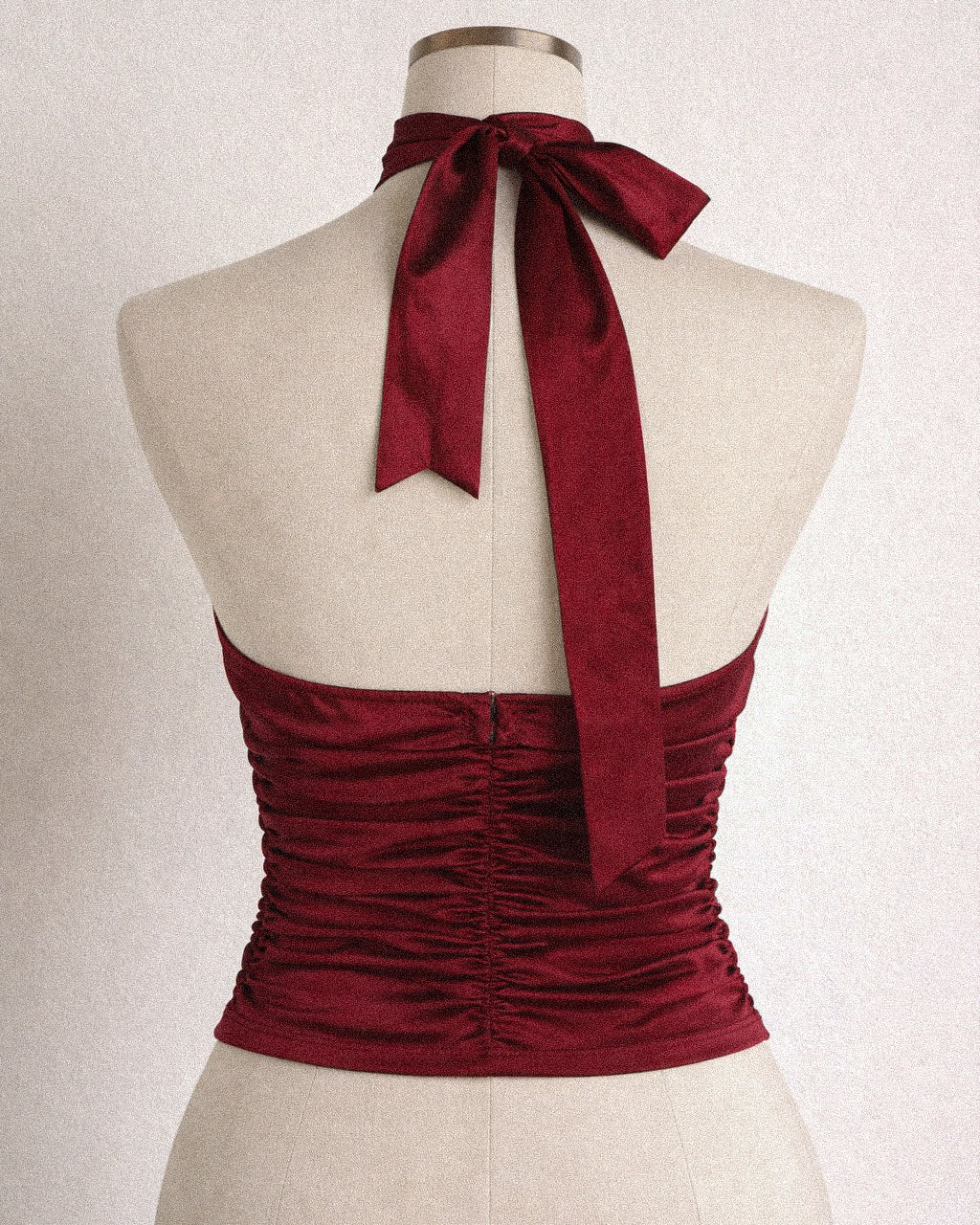 BULLETPROOF HEART SATIN LONG STRAPS RUCHED HALTERNECK TOP